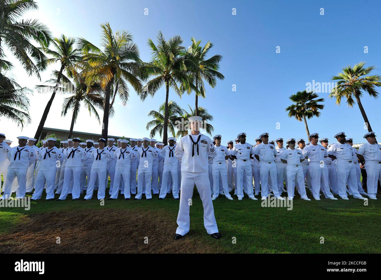 Sailors stand at a parade rest on oint Base Pearl Harbor-Hickam, Hawaii. Stock Photo