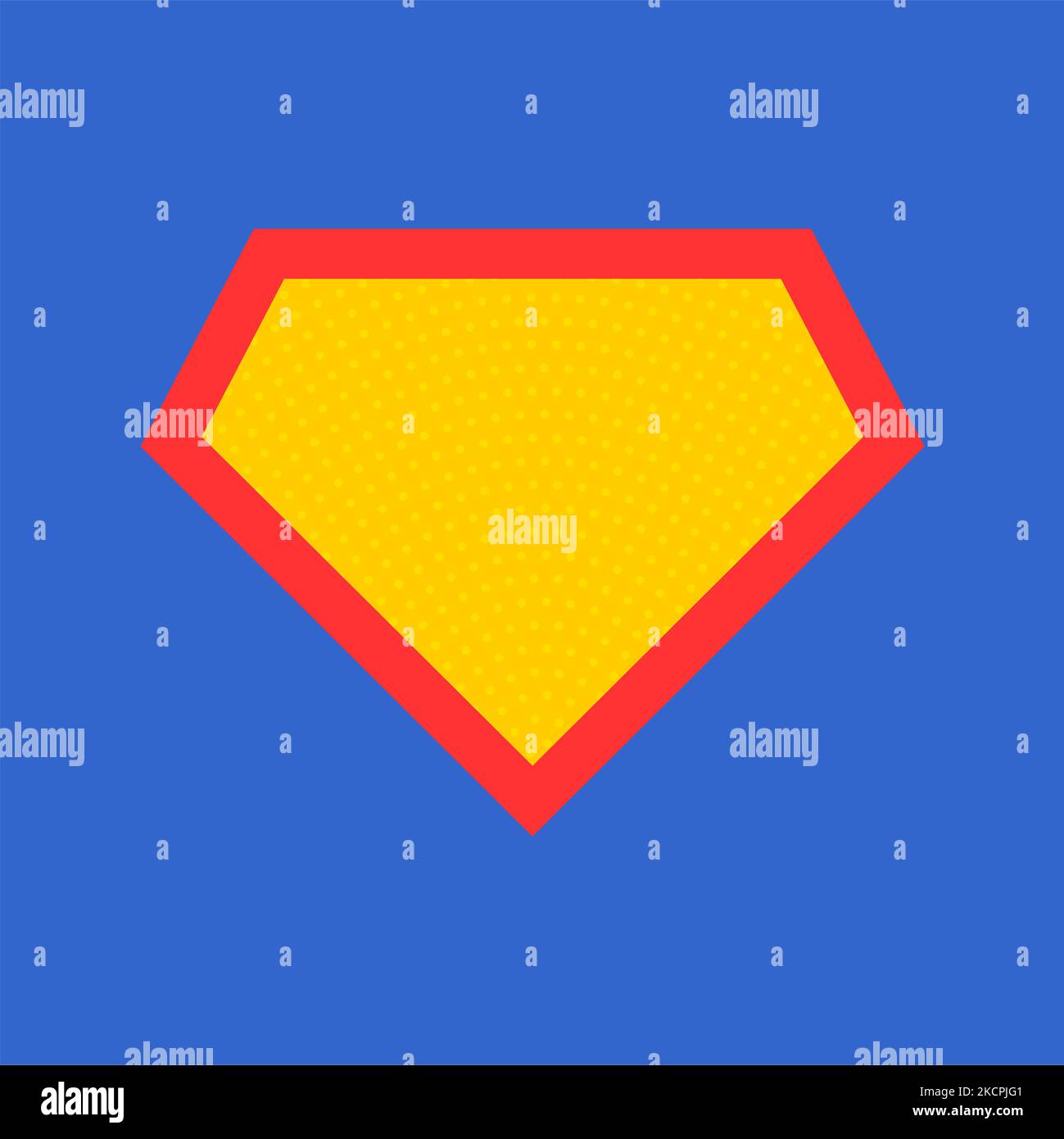 Comic hero icon, symbol shield. Isolated vector on blue background . Stock Vector