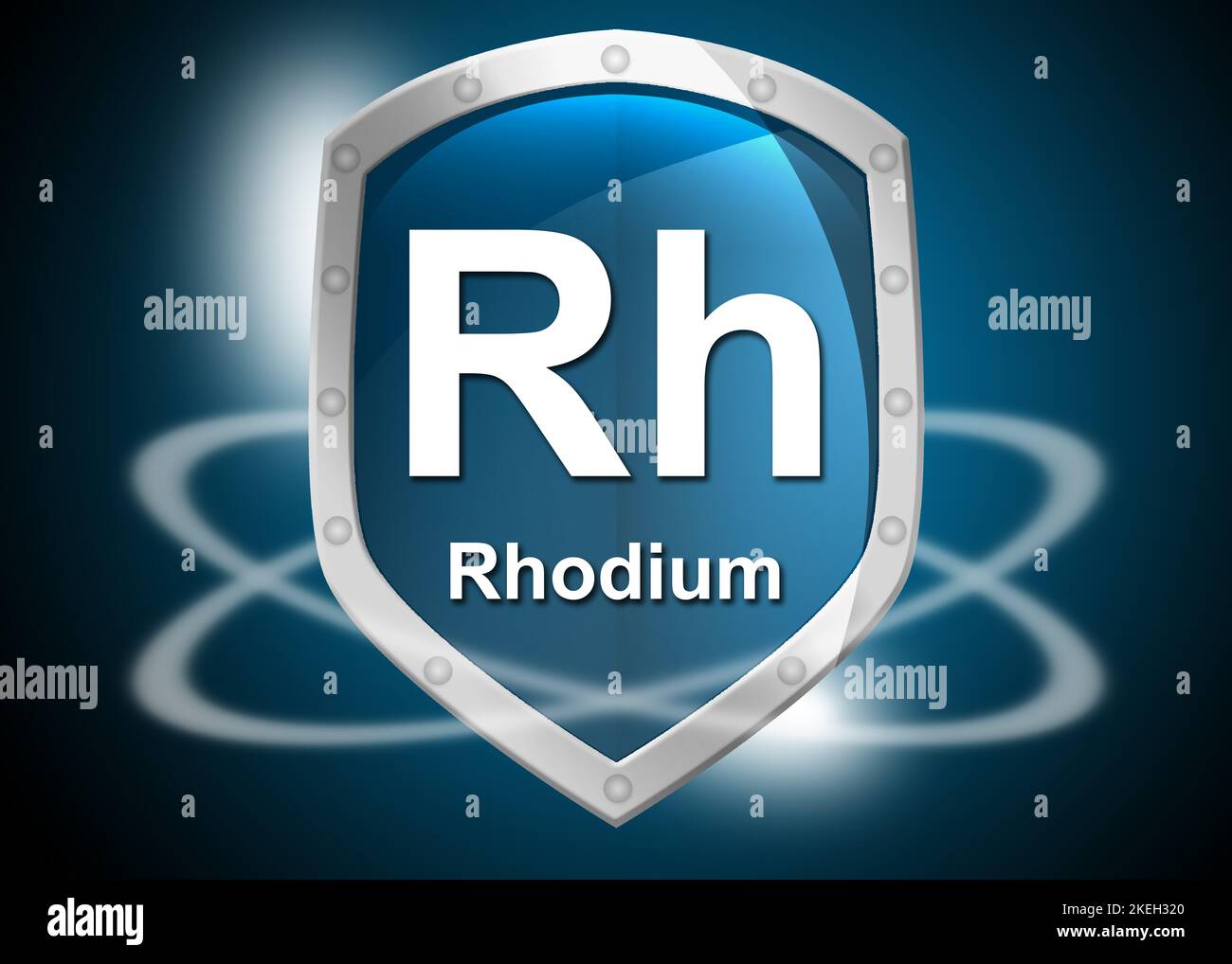 Chemical element Rhodium on a shield, 3d rendering Stock Photo