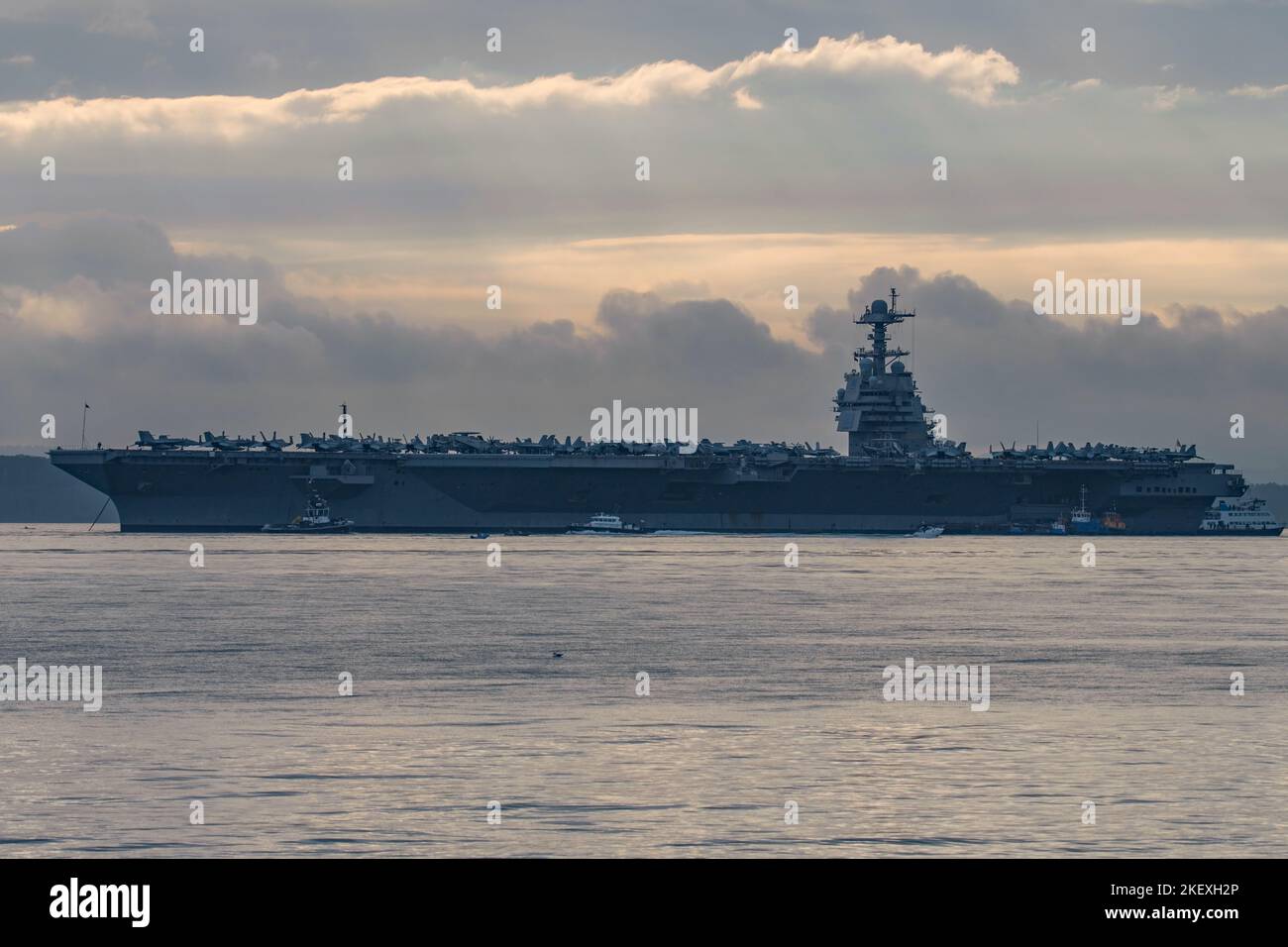 The US Navy aircraft Carrier USS Gerald R Ford (CVN 78) at anchor in The Solent, UK on the 14th November 2022. Stock Photo