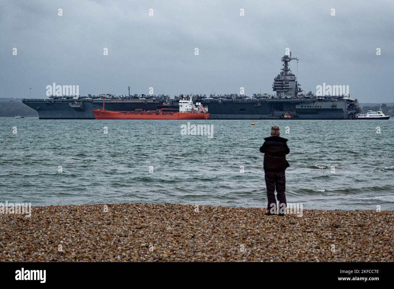 USS Gerald R Ford visiting The Solent Stock Photo