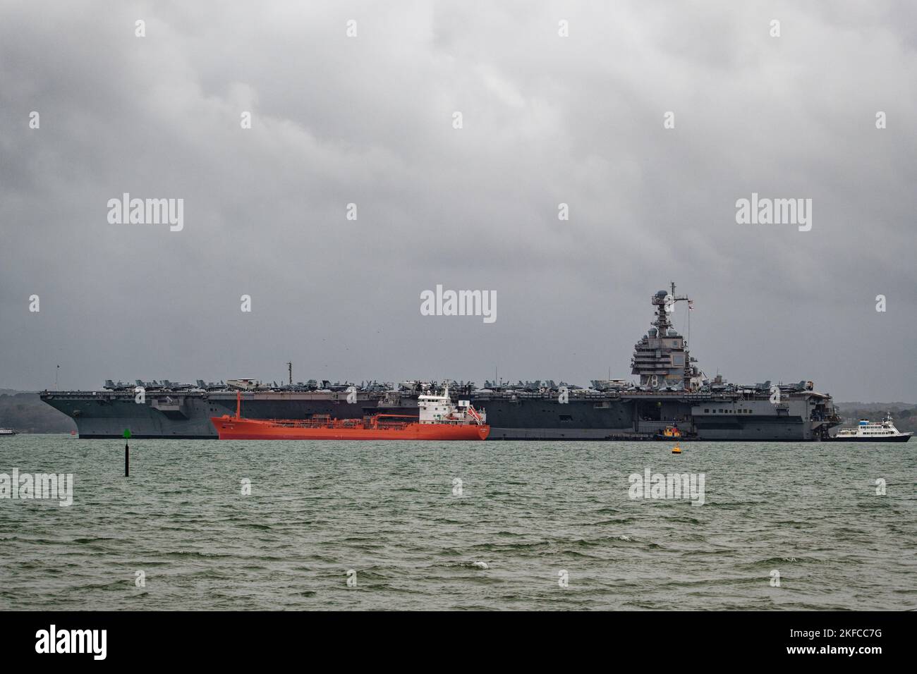 USS Gerald R Ford visiting The Solent Stock Photo