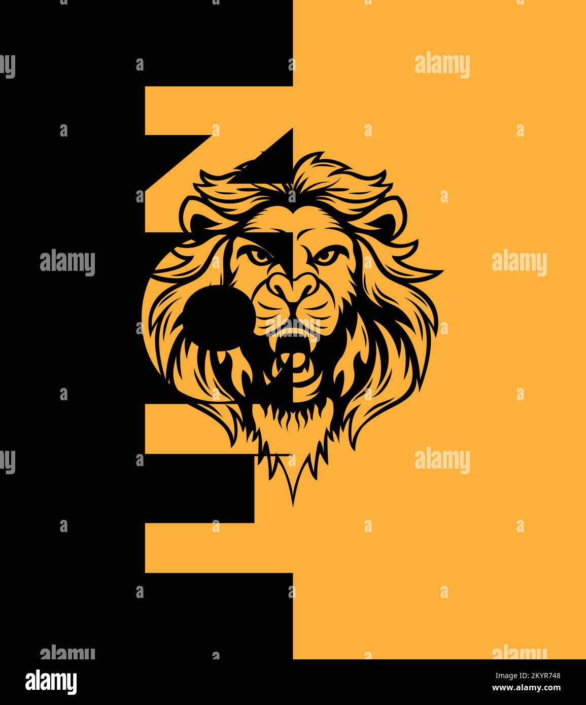 Drawing of a lions head under the LION text vector art Stock Vector