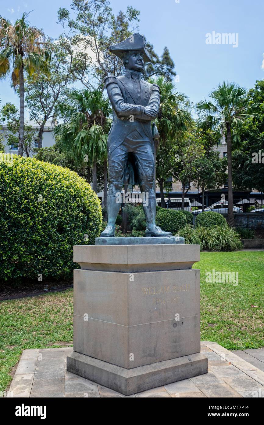 Statue of Vice Admiral William Bligh - governor of NSW Australia and Captain of HMS Bounty at Sydney Harbour, Sydney, Australia on 9 December 2022 Stock Photo