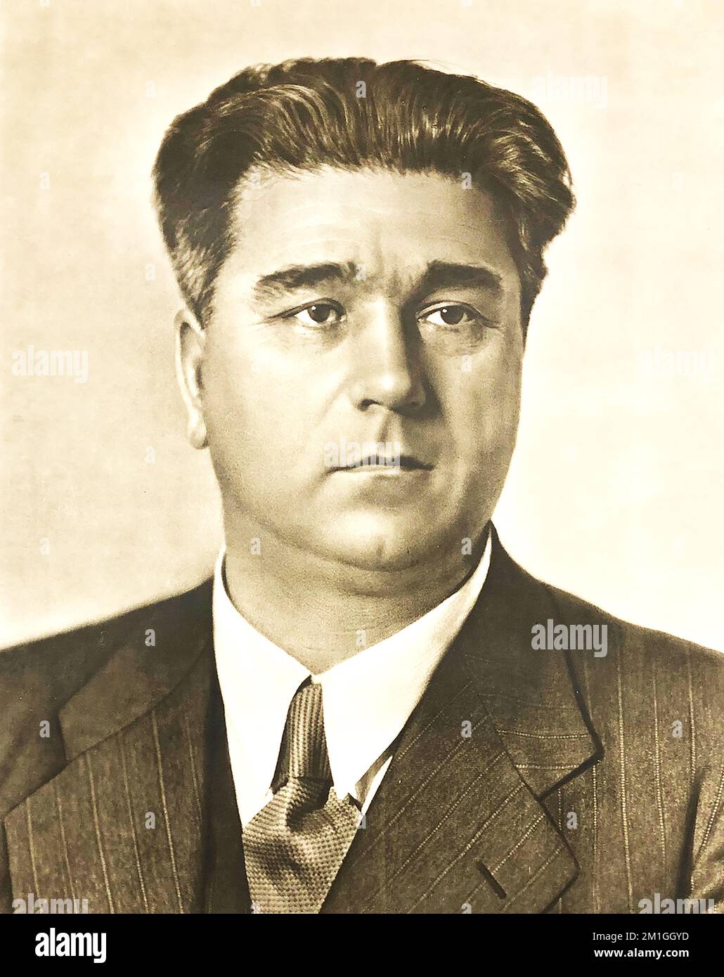 Valko Velyov Chervenkov (1900 – 1980) was a Bulgarian communist politician. He served as leader of the Communist Party between 1949 and 1954, and Prime Minister between 1950 and 1956. His rule was marked by the consolidation of the Stalinist model, rapid industrialisation, collectivisation and large-scale persecution of political opponents. Stock Photo