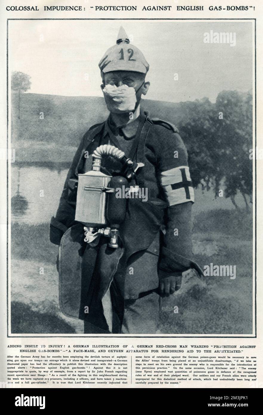 German Red Cross man wearing gas-mask 1915 Stock Photo