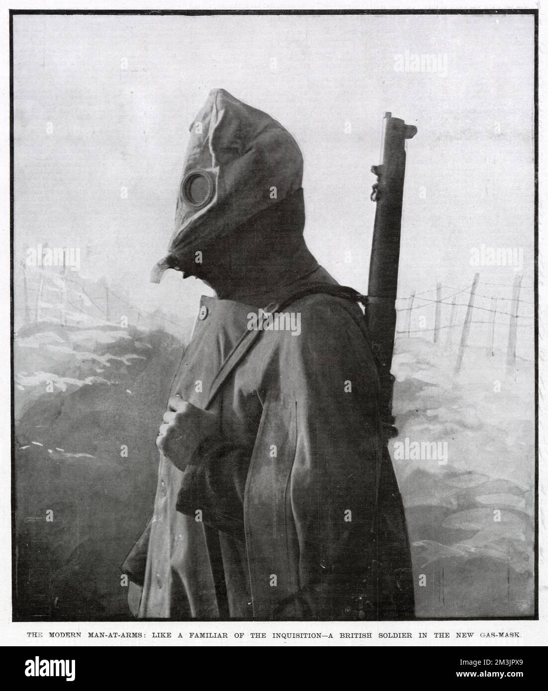 British soldier in a new gas-mask Stock Photo