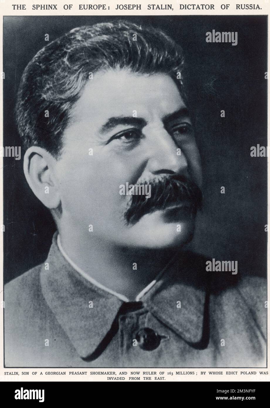 JOSEPH STALIN   General Secretary of the Communist Party of the Soviet Union's Central Committee from 1922 until his death in 1953. In September 1939 Stalin's troops invaded Poland from the east, as Hitler's invaded from the west.     Date: 1879 - 1953 Stock Photo