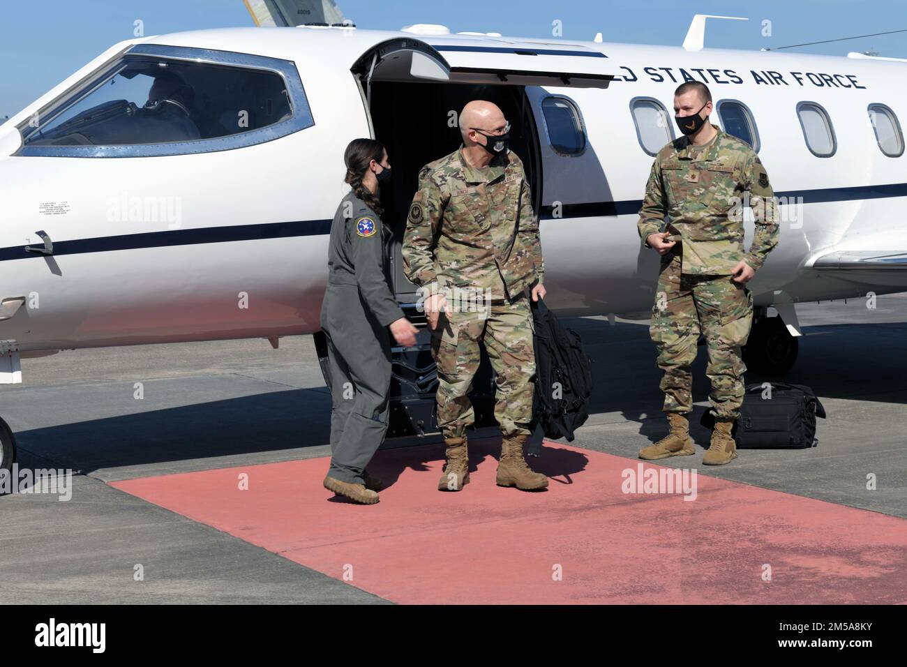 ROBINS AIR FORCE BASE, Ga. – Gen. Arnold W. Bunch Jr., Air Force Materiel Command commander, arrives at Robins Air Force Base, Georgia, for a site visit Feb. 15, 2022. While at Robins, Bunch received mission updates from around the 78th Air Base Wing and the Warner Robins Air Logistics Complex. Stock Photo