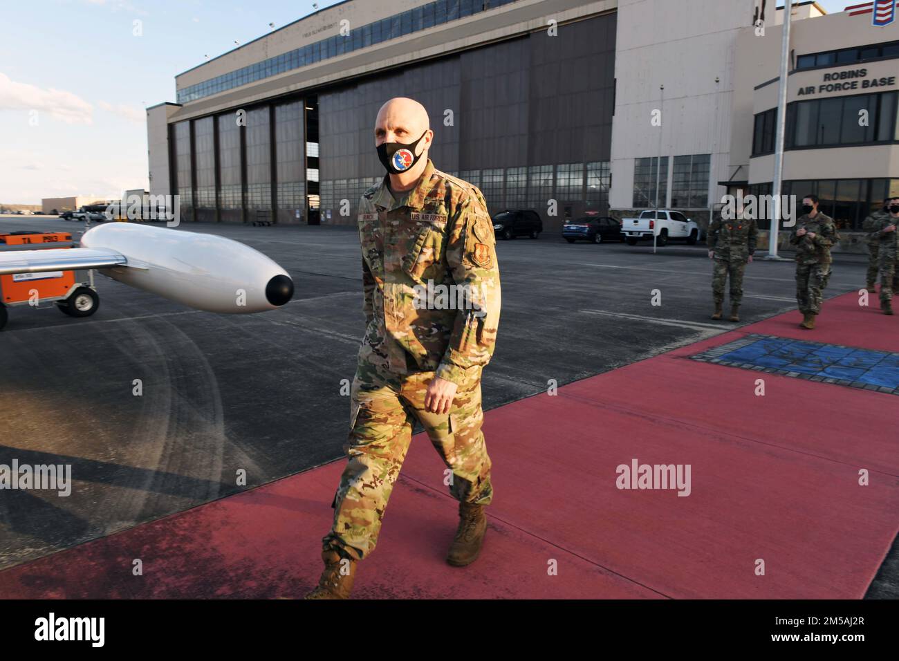 ROBINS AIR FORCE BASE, Ga. – Gen. Arnold W. Bunch, Air Force Materiel Command commander, departs Robins Air Force Base, Georgia, Feb. 16, 2022. Bunch visited Team Robins to received mission updates of both installation support from the 78th Air Base Wing and depot maintenance from the Warner Robins Air Logistics Complex. Stock Photo