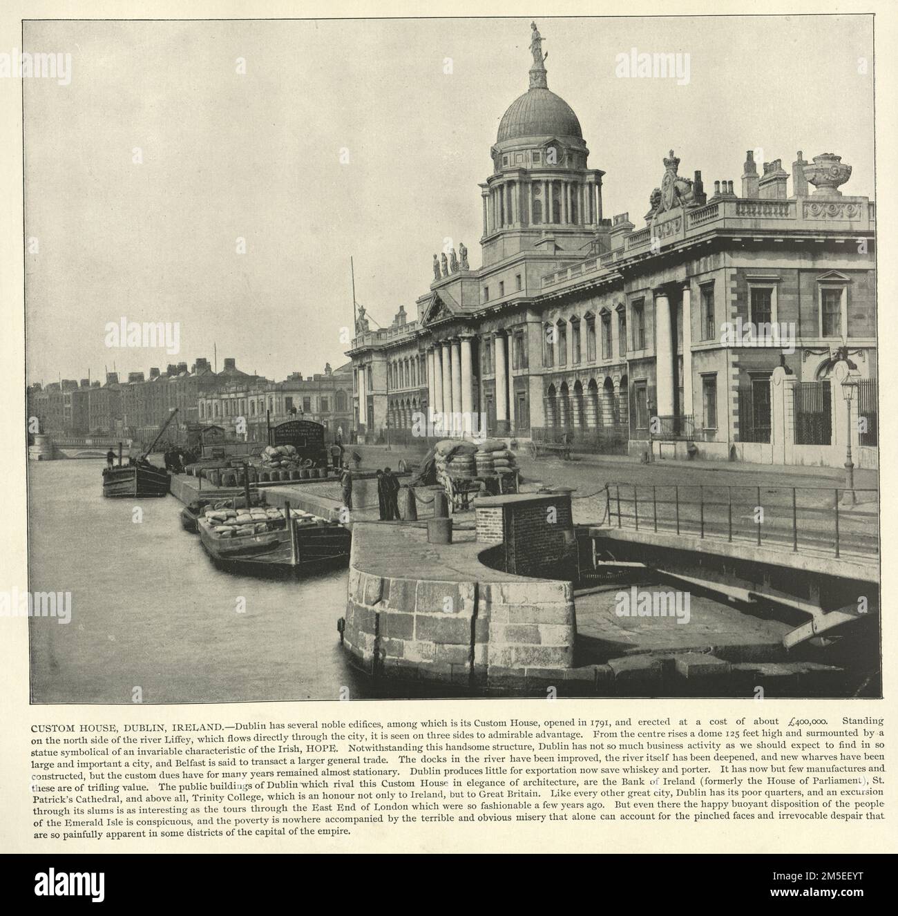 Vintage illustration after a photograph of The Custom House, Dublin, Ireland, 1890s, 19th Century Stock Photo