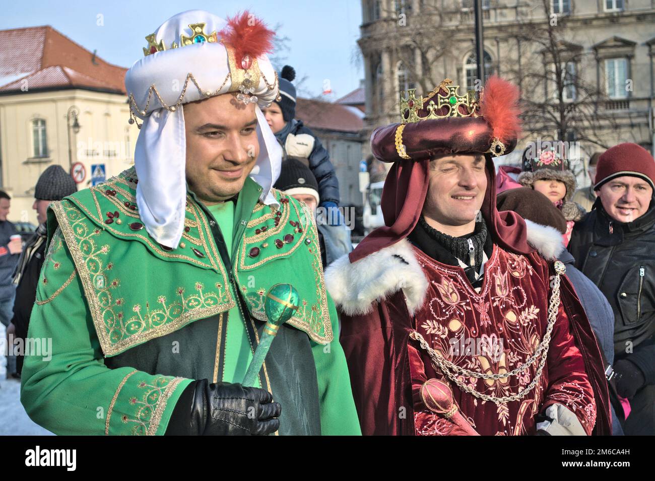 A volunteers dressed as biblical Magi (Wise Men) during the annual Three Kings Day Parade on January 06. Stock Photo