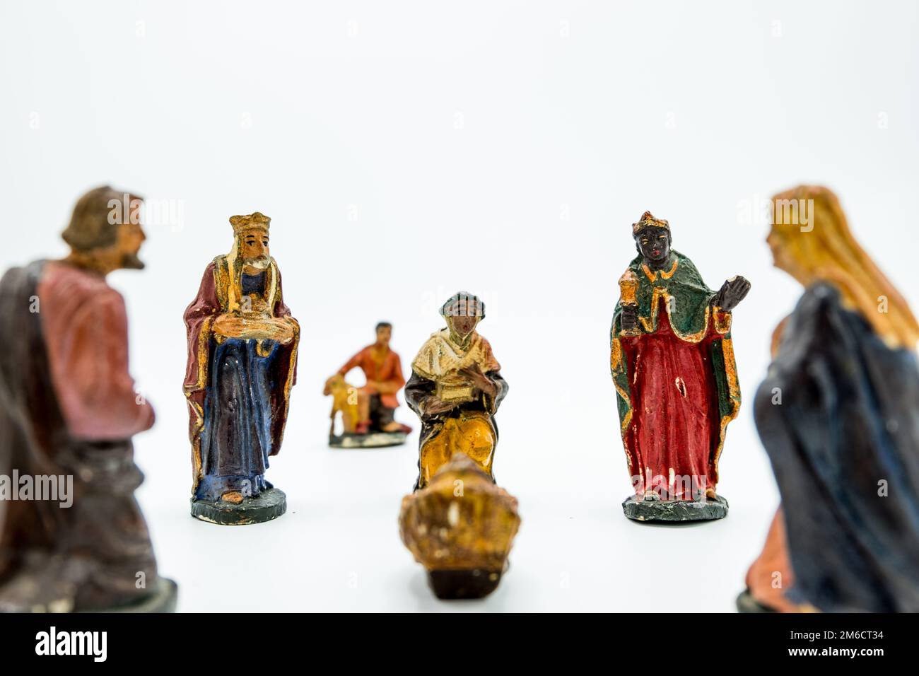 The three biblical magi and the Holy family. Stock Photo