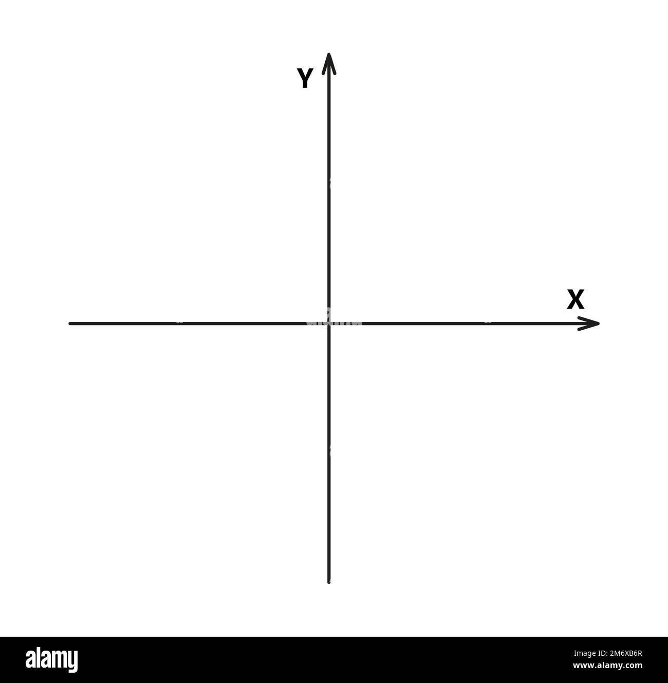 Blank cartesian coordinate system in two dimensions. Rectangular orthogonal coordinate plane with axes X and Y. Math scale system template. Vector Stock Vector