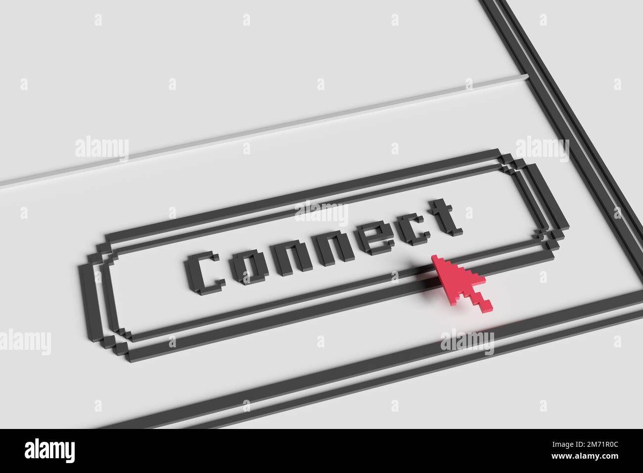 Pixelated mouse pointer and retro computer OS dialog showing a Connect button. The concept of online Video Calls, meetings and conferencing Stock Photo