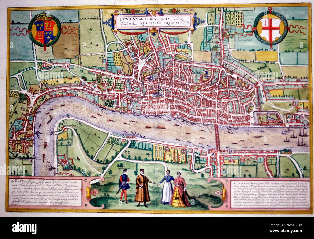 16th century Map of London and the River Thames, England Stock Photo