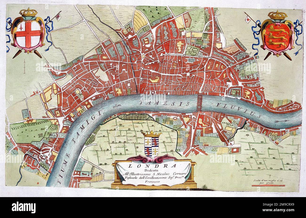 18th century Map of London and the River Thames Stock Photo