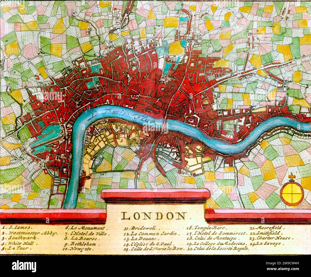 18th century Map of London and River Thames, England Stock Photo