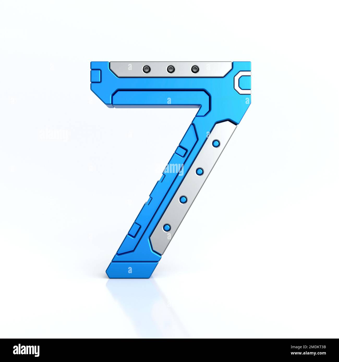 Number seven 3D sci-fi logo. Cyber technology abstract texture alphabet font. Hi tech metallic number 7 typography character design illustration, blue Stock Photo