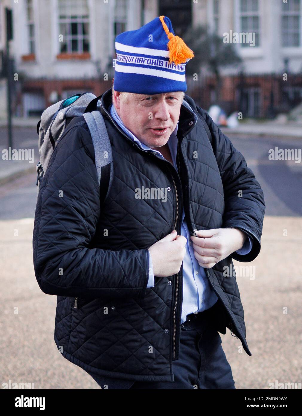 ***EXCLUSIVE**SPECIAL RATES APPLY** January 23, 2023, London, UK. Former Prime Minister Boris Johnson is seen arriving at his London home. Mr Johnson is facing criticism over allegations of a conflict of interest involving BBC Chairman Richard Sharp and financial help. Photo credit: Ben Cawthra/Sipa USA **NO UK SALES** Credit: Sipa USA/Alamy Live News Stock Photo