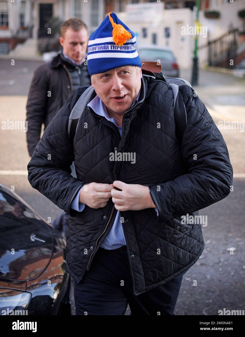 ***EXCLUSIVE**SPECIAL RATES APPLY** January 23, 2023, London, UK. Former Prime Minister Boris Johnson is seen arriving at his London home. Mr Johnson is facing criticism over allegations of a conflict of interest involving BBC Chairman Richard Sharp and financial help. Photo credit: Ben Cawthra/Sipa USA **NO UK SALES** Credit: Sipa USA/Alamy Live News Stock Photo