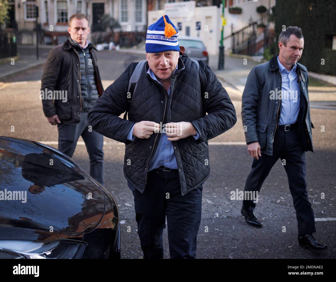 ***EXCLUSIVE**SPECIAL RATES APPLY** January 23, 2023, London, UK. Former Prime Minister Boris Johnson is seen arriving at his London home. Mr Johnson is facing criticism over allegations of a conflict of interest involving BBC Chairman Richard Sharp and financial help. Photo credit: Ben Cawthra/Sipa USA **NO UK SALES** Credit: Sipa USA/Alamy Live News Stock Photo