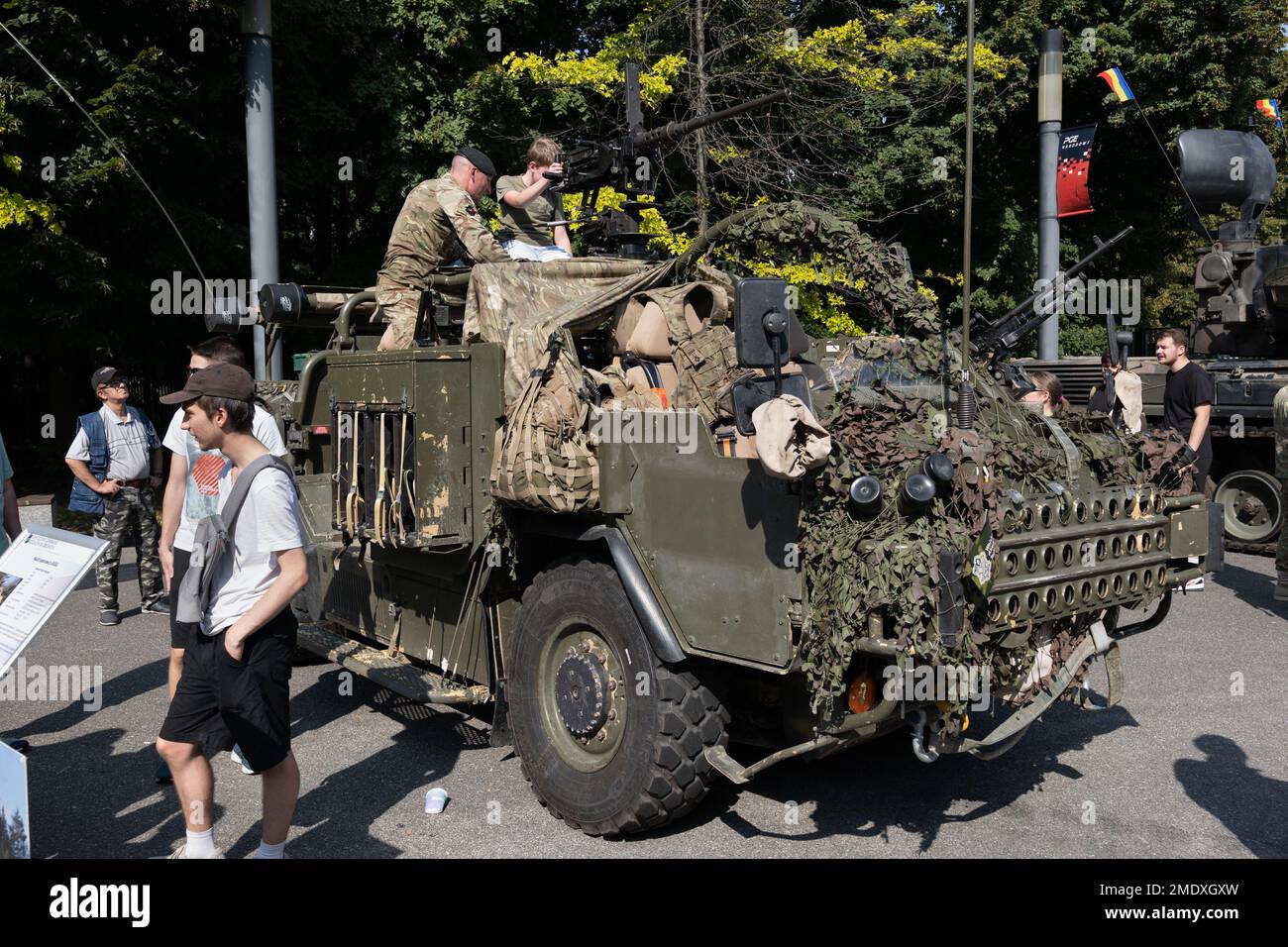 Warsaw, Poland - August 14, 2022 - The Jackal armoured wheeled reconnaissance vehicle with camouflage on Polish Army Day (Armed Forces Day) national h Stock Photo