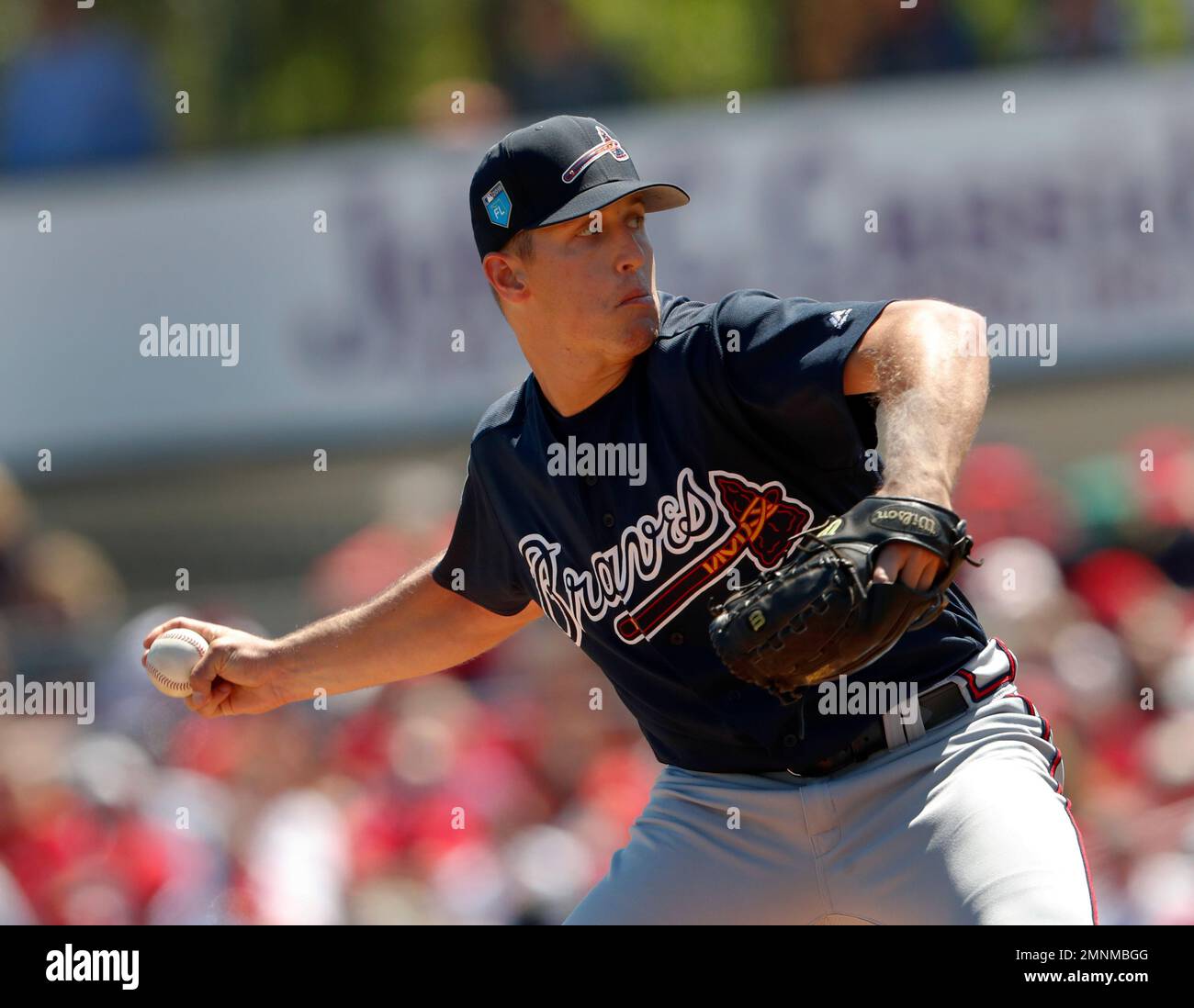 Atlanta Braves starting pitcher Lucas Sims (50) throws in the first ...