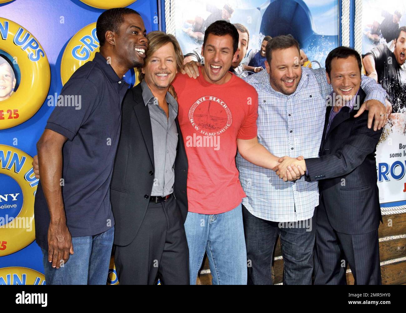 Chris Rock, David Spade, Adam Sandler, Kevin James and Rob Schneider attend a special screening of Grown Ups in New York City, NY. 6/23/10. Stock Photo