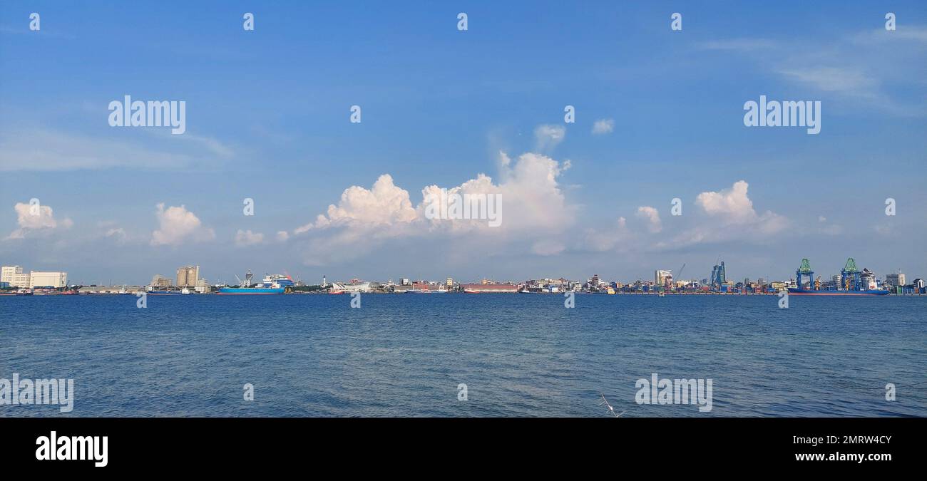 Makassar city and harbor views, landscape photos from the island. Stock Photo