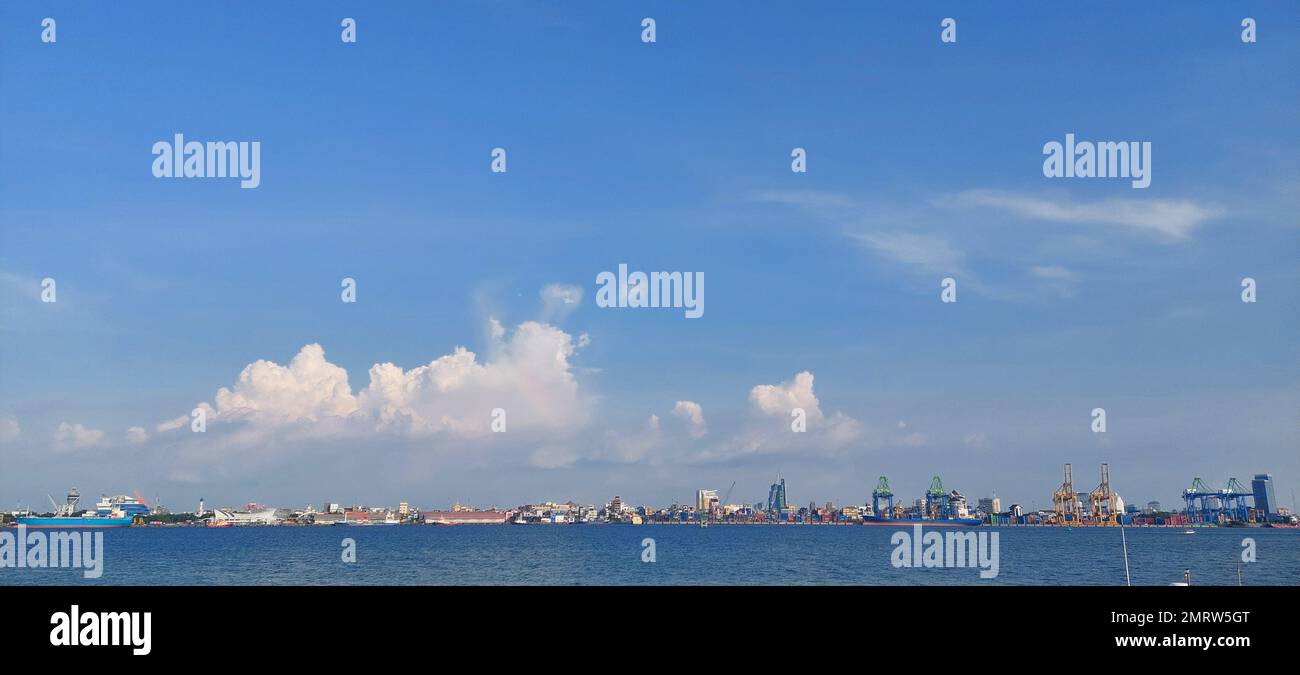 Makassar city and harbor views, landscape photos from the island. Stock Photo