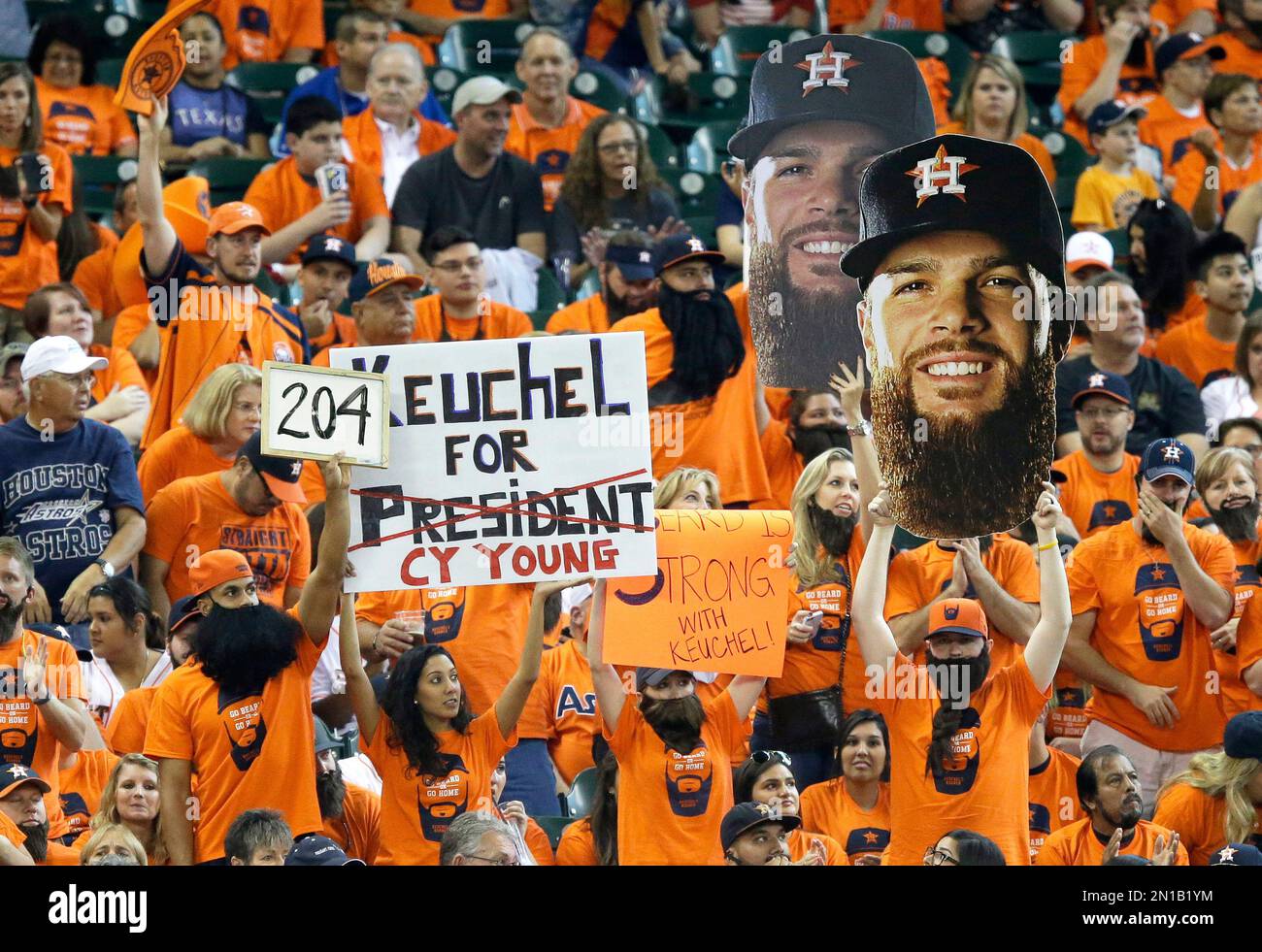 Fans of Houston Astros starting pitcher Dallas Keuchel display their ... image.