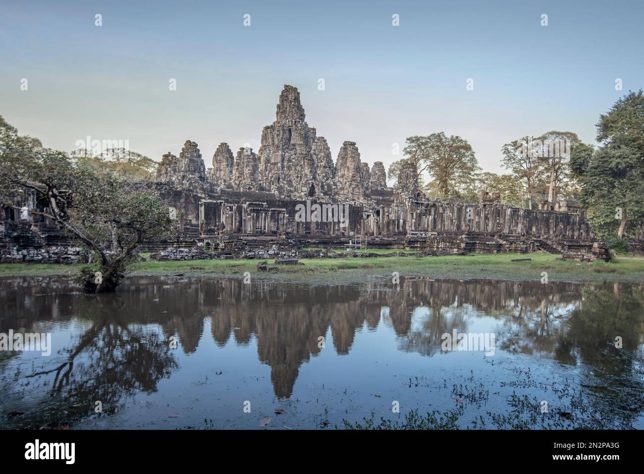 Angkor. 12th-century Bayon Buddhist temple famous for devotional carving of Bodhisattva Avalokiteshvara (Avalokitesvara); built by King Jayavarman VII Stock Photo