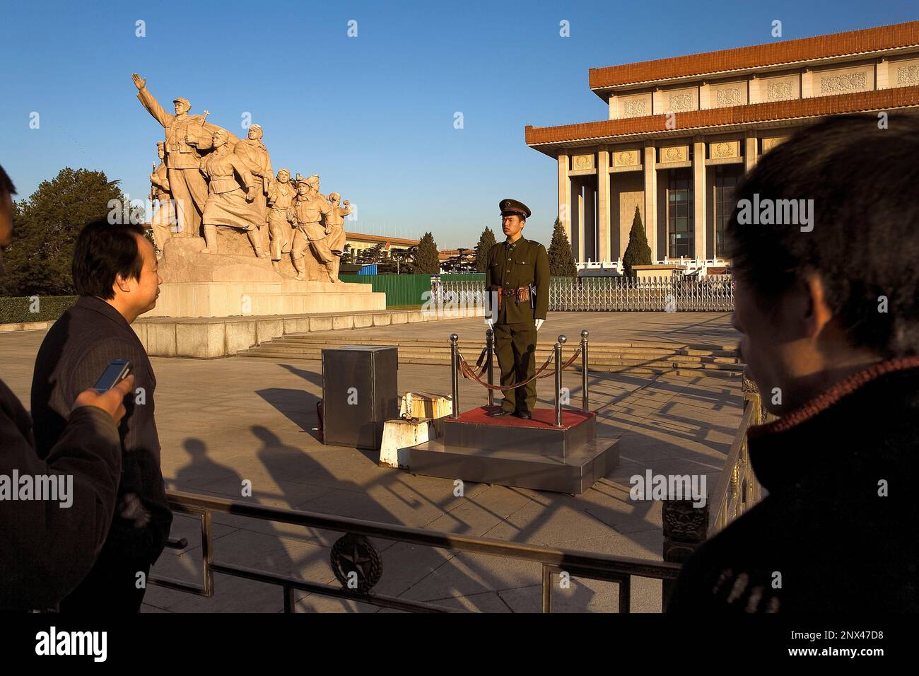 People and soldier in front of Mao Zedong´s Mausoleum, in Tiananmen Square,Beijing, China Stock Photo