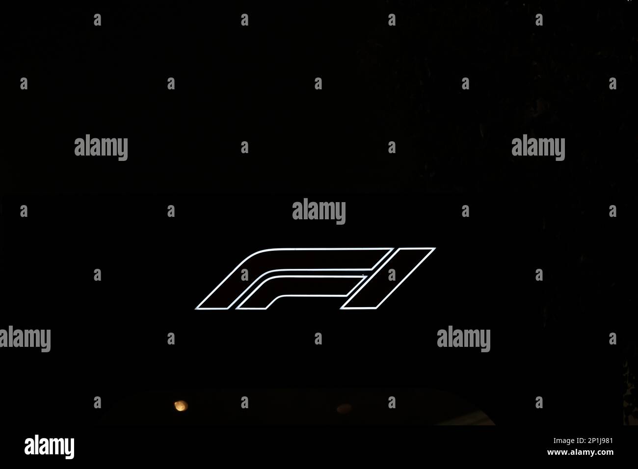 Manama, Bahrain. 03rd Mar, 2023. MANAMA, BAHRAIN, Sakhir circuit, 3. March 2023: F1 LOGO - during the Bahrain Formula One Grand Prix at the Bahrain International Circuit near Manama city in the town of Sakhir on March 03. 2023. Formula 1 - F1 Motorsport, fee liable image, photo and copyright © Jun QIAN/ ATP images (QIAN Jun/ATP/SPP) Credit: SPP Sport Press Photo. /Alamy Live News Stock Photo