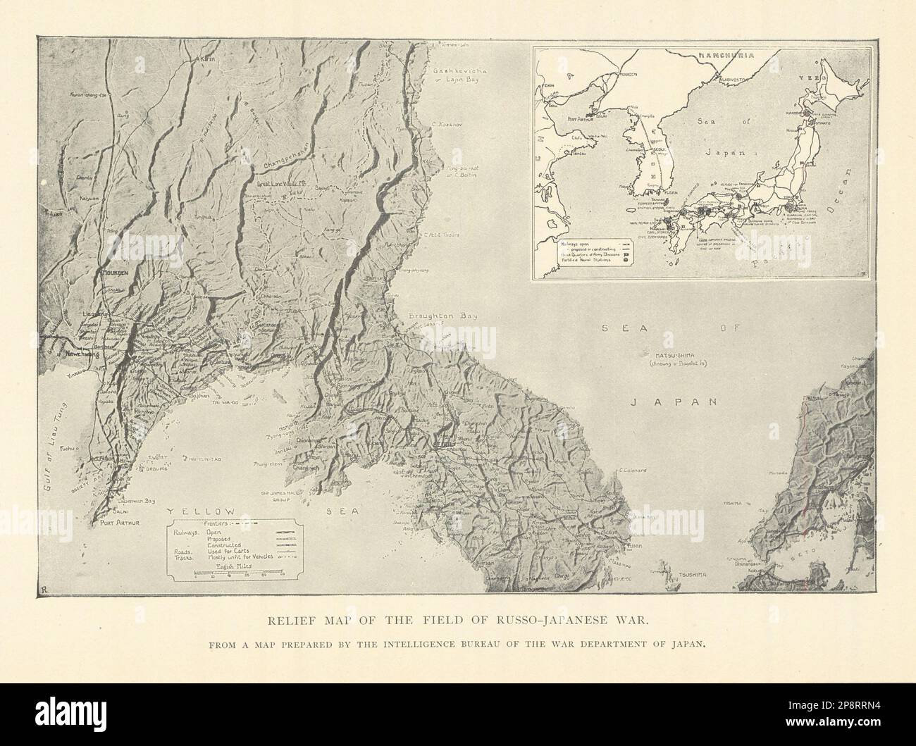 Relief Map of The Field of Russo-Japanese War. Korea 1907 old antique Stock Photo