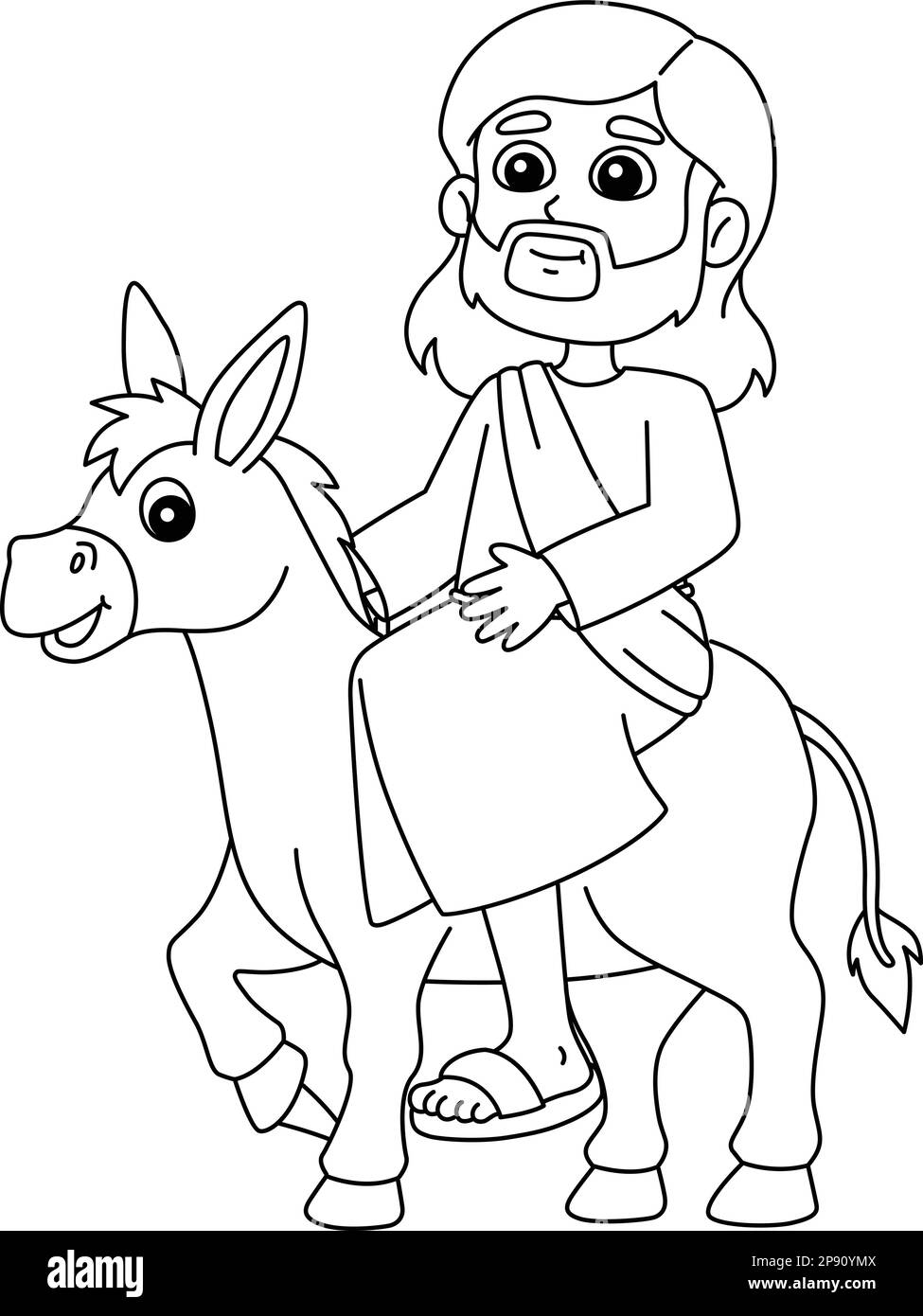 Jesus Riding Donkey Isolated Coloring Page  Stock Vector