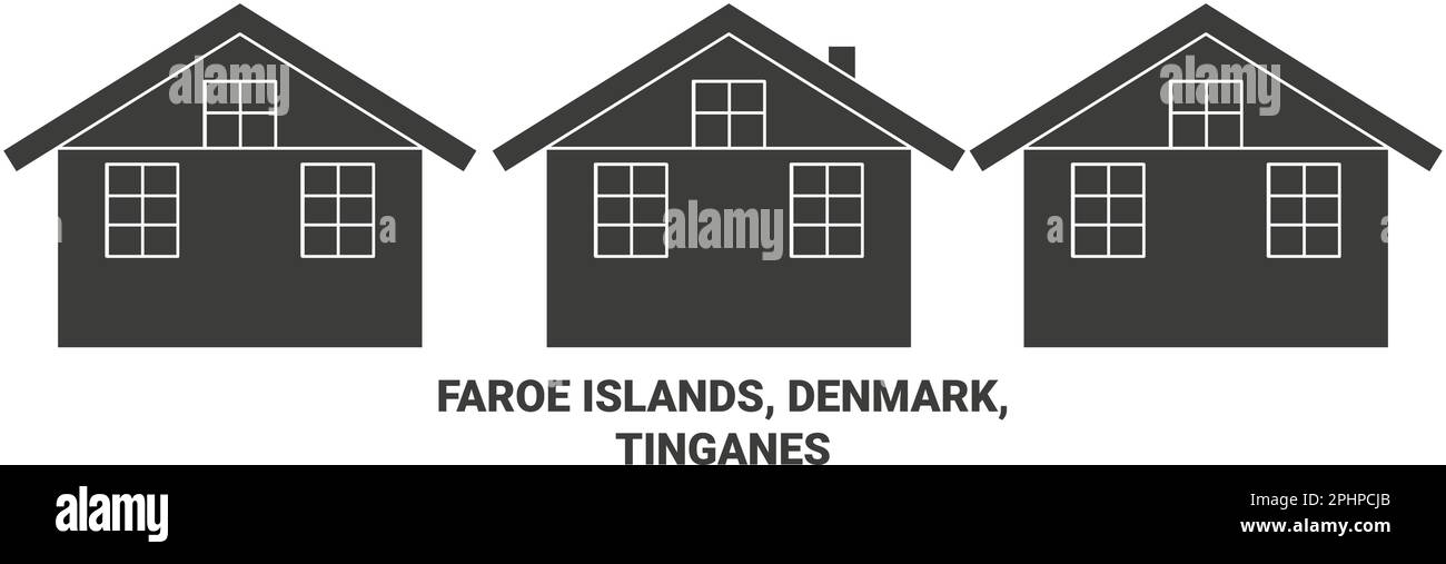 Denmark, Faroe Islands, Tinganes travel landmark vector illustration Stock Vector