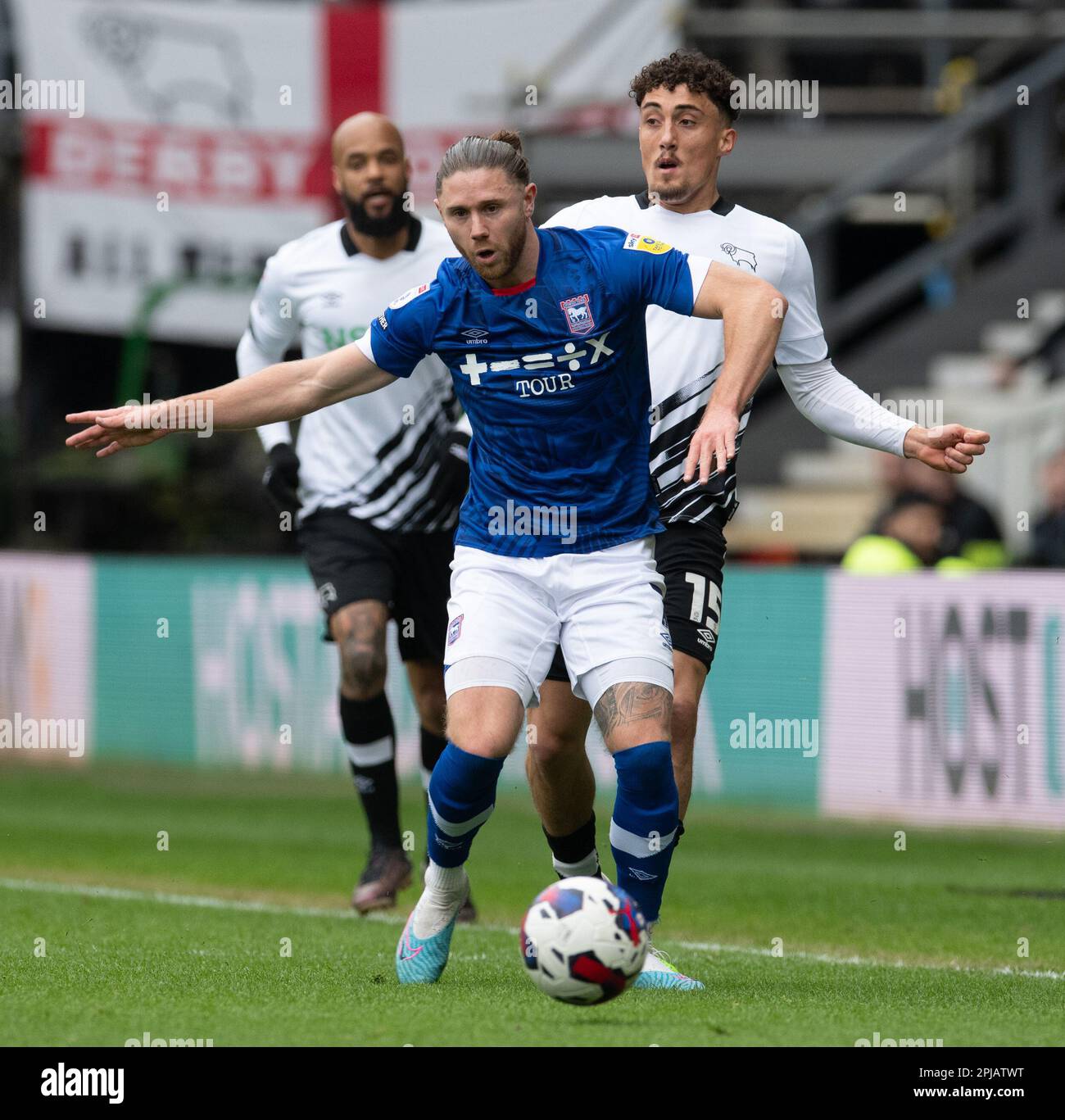 Derby County Football Team v Ipswich Town FC at Pride Park Stadium in Derby, UK on 01 April 2023.  Wes Burns (Ipswich Town) at Pride Park Stadium, Derby, Uk  Credit: Mark Dunn/Alamy Live News Stock Photo