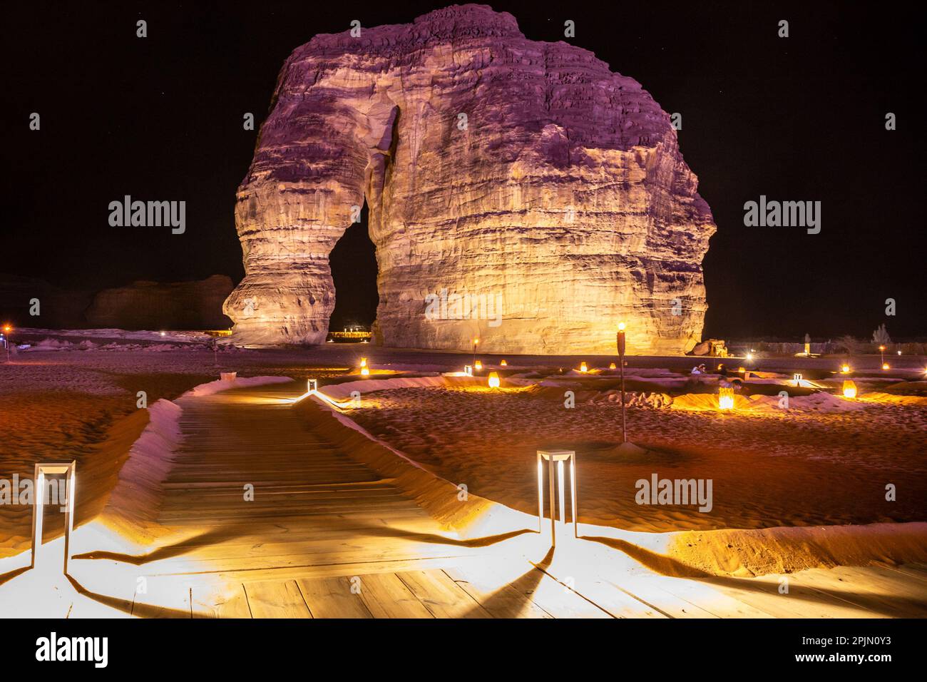 Illuminated sandstone elephant rock erosion monolith standing in the ...