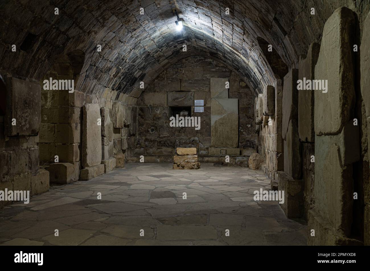 Limassol, Cyprus - March 23, 2023 - Arched interior of a dark cellar of the Lemesos castle and museum Stock Photo