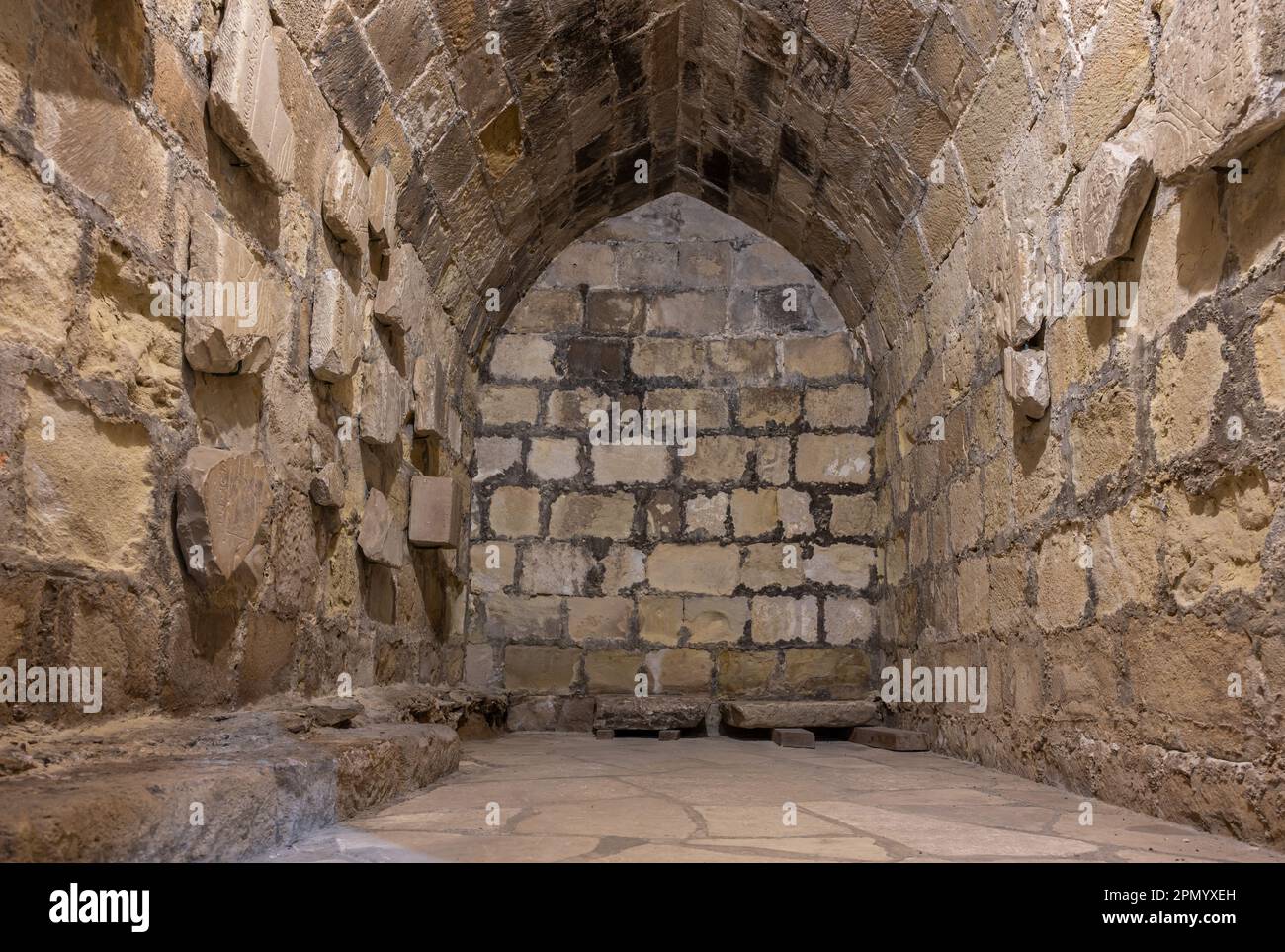 Limassol, Cyprus - March 23, 2023 - Arched interior of a dark cellar of the Lemesos castle and museum Stock Photo