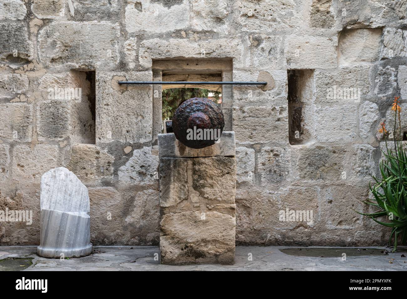 Limassol, Cyprus - March 23, 2023 -  Historical interior and canon of the Lemesos castle Stock Photo