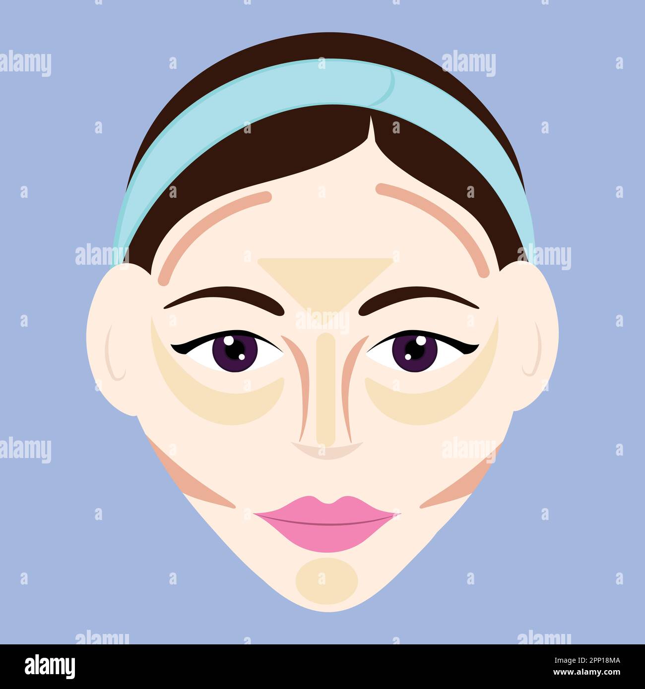 Contour Or Highlight To Heart Face Shape Female Against Blue Background. Stock Vector