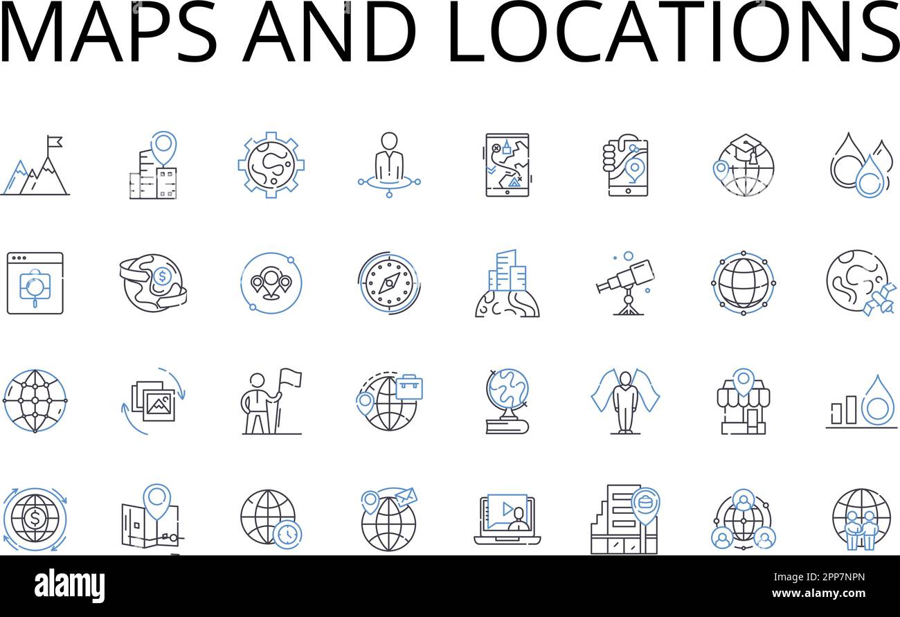 Maps and locations outline icons collection. Cartography, Geolocation ...