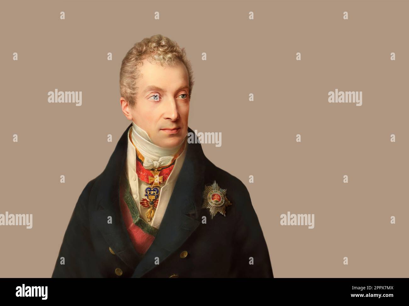 Portrait of Prince Klemens Wenzel von Metternich, 1773-1859, statesman in Imperial Austria, digital edited according to a painting by Friedrich Lieder, 1822 Stock Photo