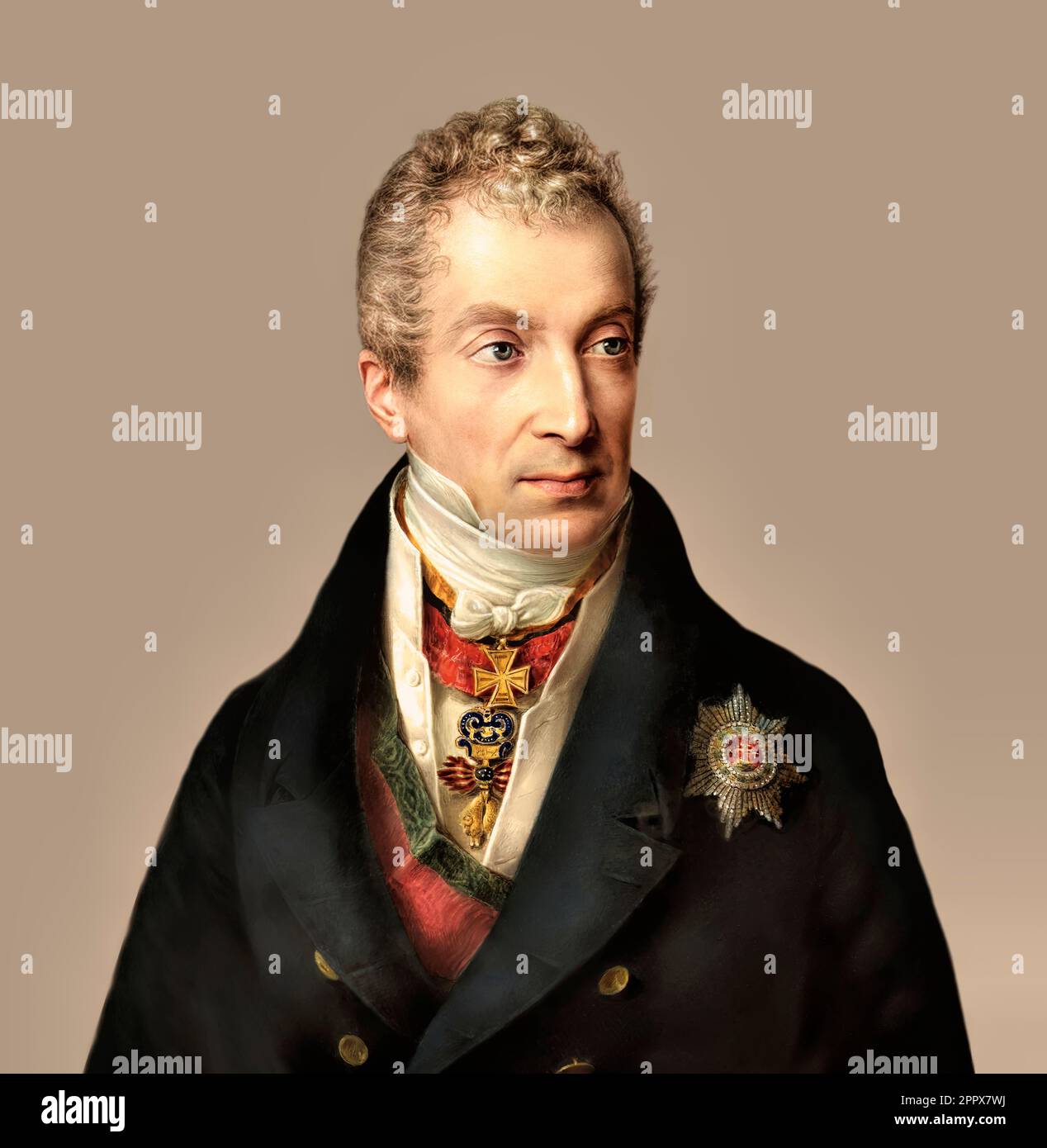 Portrait of Prince Klemens Wenzel von Metternich, 1773-1859, statesman in Imperial Austria, digital edited according to a painting by Friedrich Lieder, 1822 Stock Photo