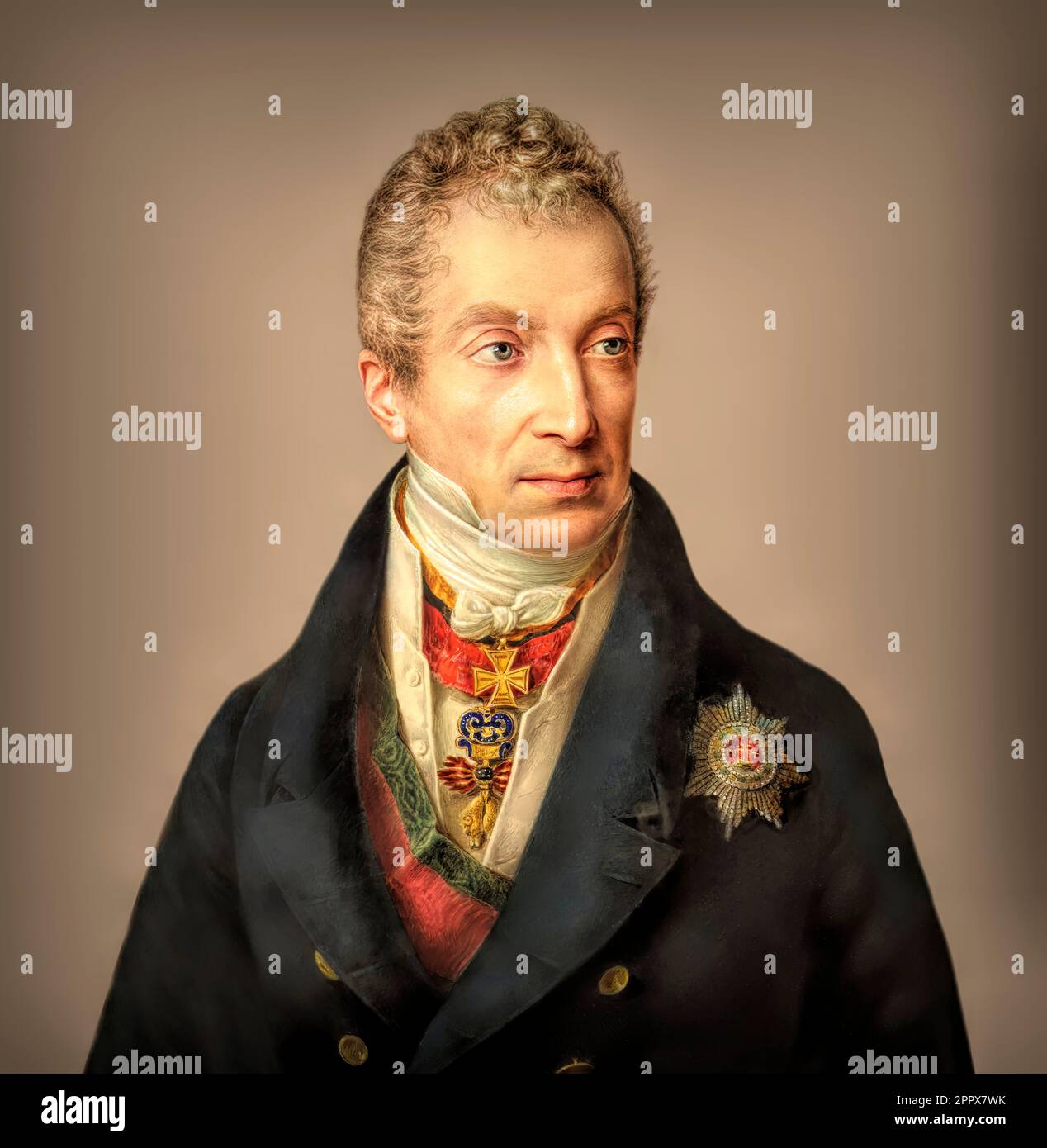 Portrait of Prince Klemens Wenzel von Metternich, 1773-1859, statesman in Imperial Austria, digital edited according to a painting by Friedrich Lieder, 1822 Stock Photo