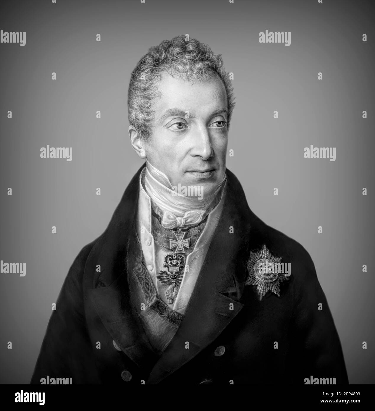 Portrait of Prince Klemens Wenzel von Metternich, 1773-1859, statesman in Imperial Austria, digital edited according to a painting by Friedrich Lieder, 1822 Stock Photo