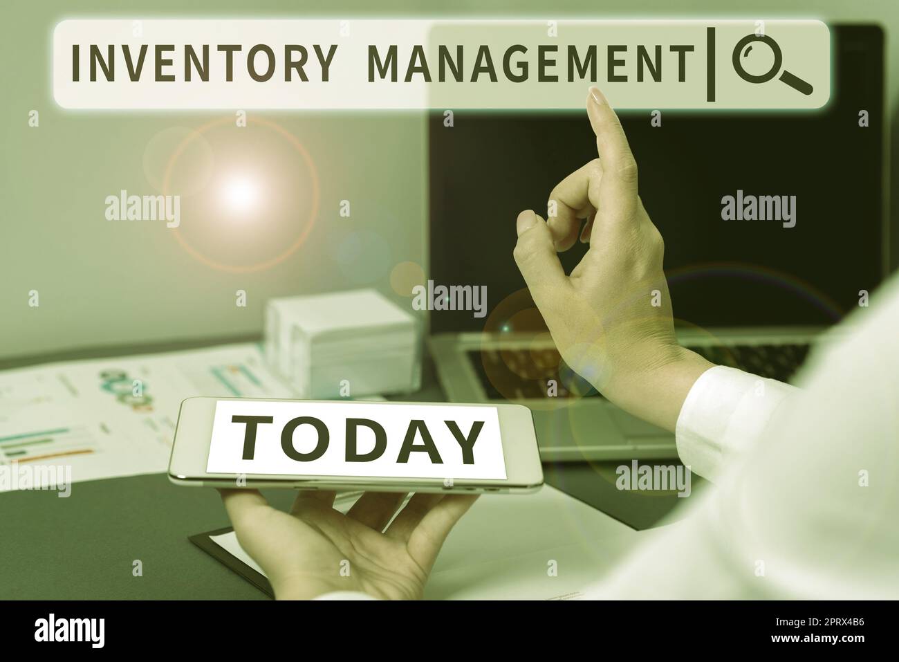 Handwriting text Inventory Management. Business concept Overseeing Controlling Storage of Stocks and Prices Stock Photo